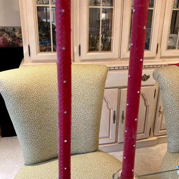 NWT MacKenzie-Childs Red tapers, dinner candles with small diamonds.Quant:2Boxed - Picture 4 of 13